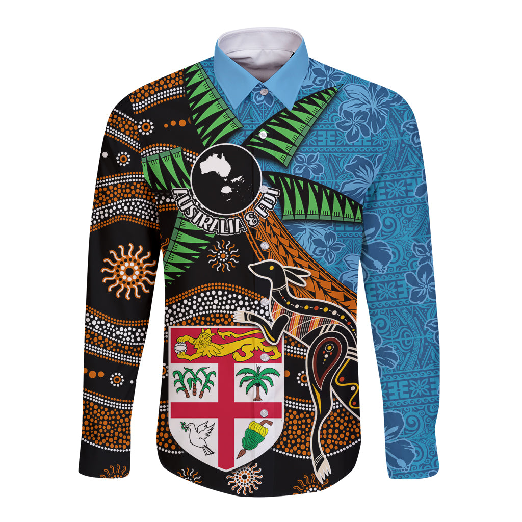 Fiji and Australia Long Sleeve Button Shirt Fijian and Aboriginal mix Culture