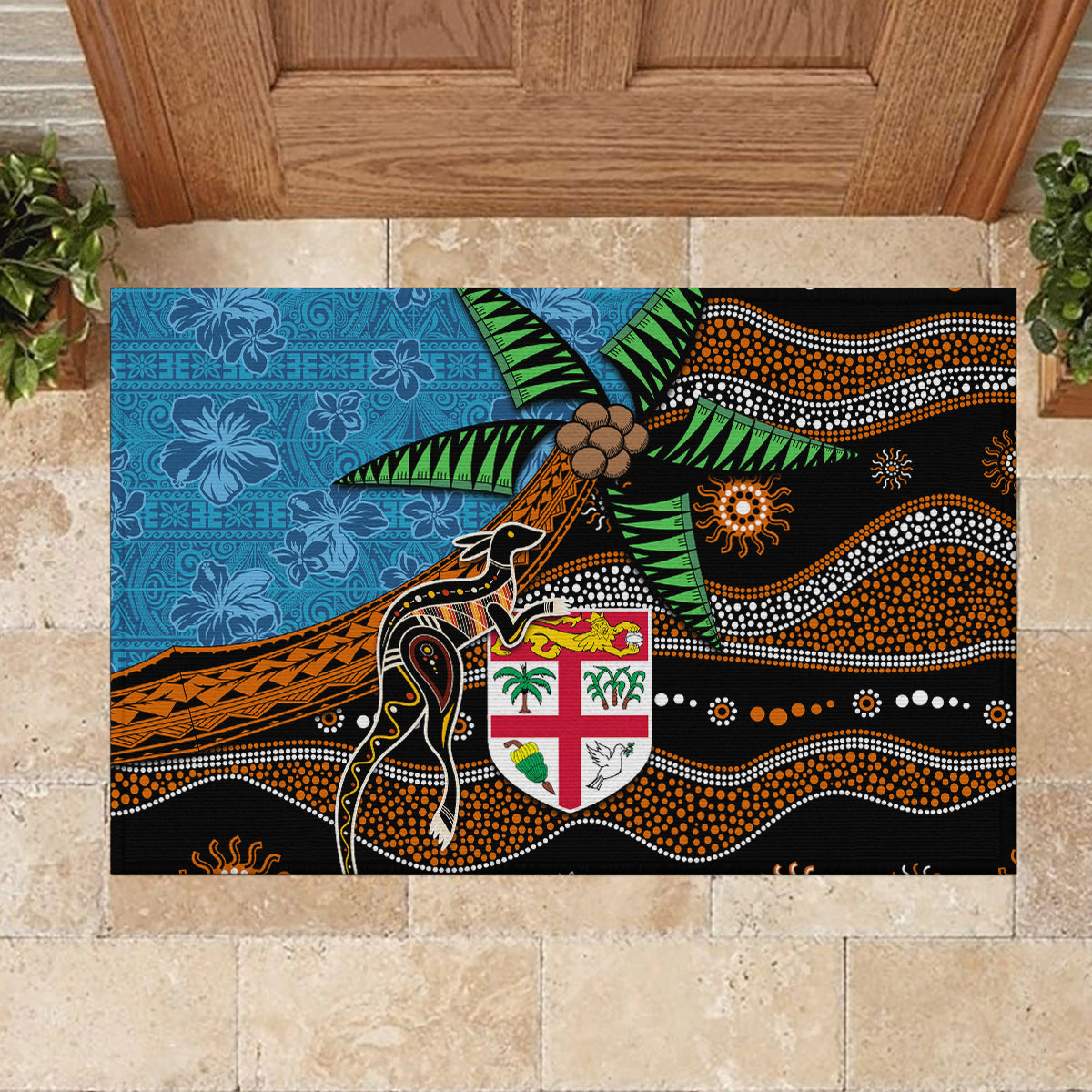 Fiji and Australia Rubber Doormat Fijian and Aboriginal mix Culture