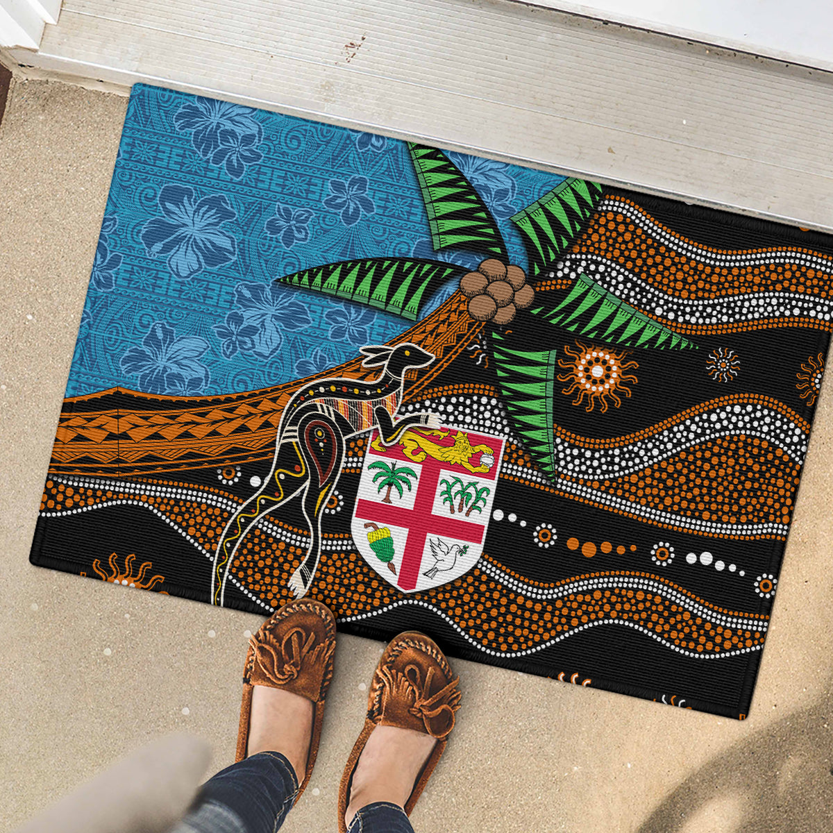 Fiji and Australia Rubber Doormat Fijian and Aboriginal mix Culture