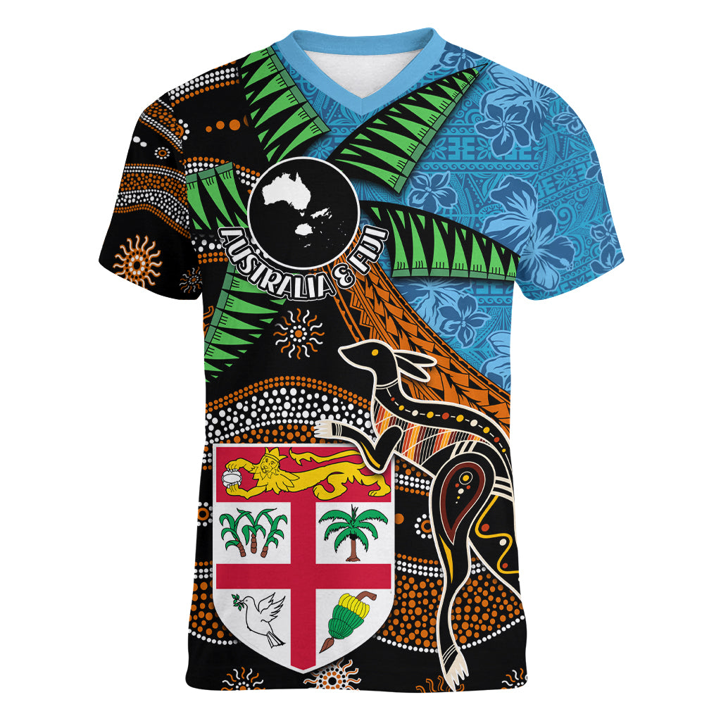 Fiji and Australia Women V-Neck T-Shirt Fijian and Aboriginal mix Culture