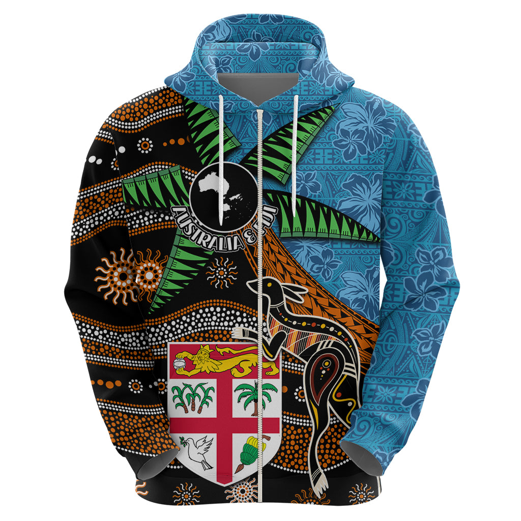 Fiji and Australia Zip Hoodie Fijian and Aboriginal mix Culture