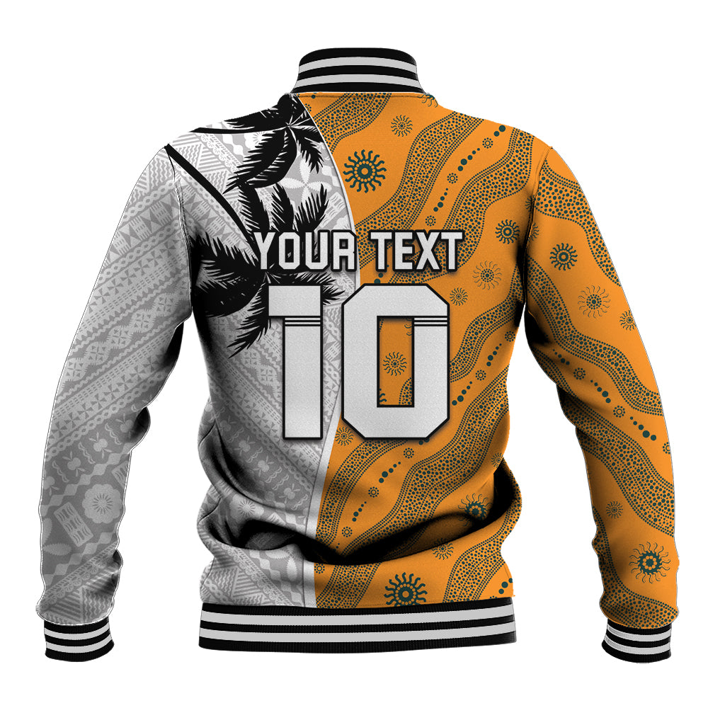 Custom Fiji and Australia Rugby Baseball Jacket Tapa Mix Aboriginal Pattern Half Style