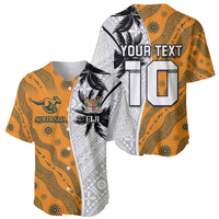 Custom Fiji and Australia Rugby Baseball Jersey Tapa Mix Aboriginal Pattern Half Style