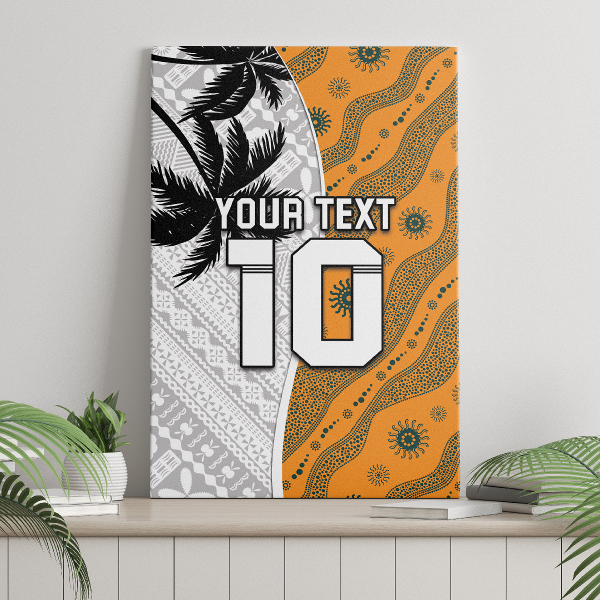 Custom Fiji and Australia Rugby Canvas Wall Art Tapa Mix Aboriginal Pattern Half Style