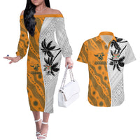 Custom Fiji and Australia Rugby Couples Matching Off The Shoulder Long Sleeve Dress and Hawaiian Shirt Tapa Mix Aboriginal Pattern Half Style