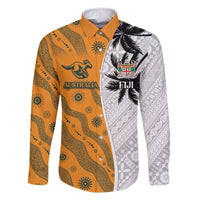 Custom Fiji and Australia Rugby Family Matching Long Sleeve Bodycon Dress and Hawaiian Shirt Tapa Mix Aboriginal Pattern Half Style