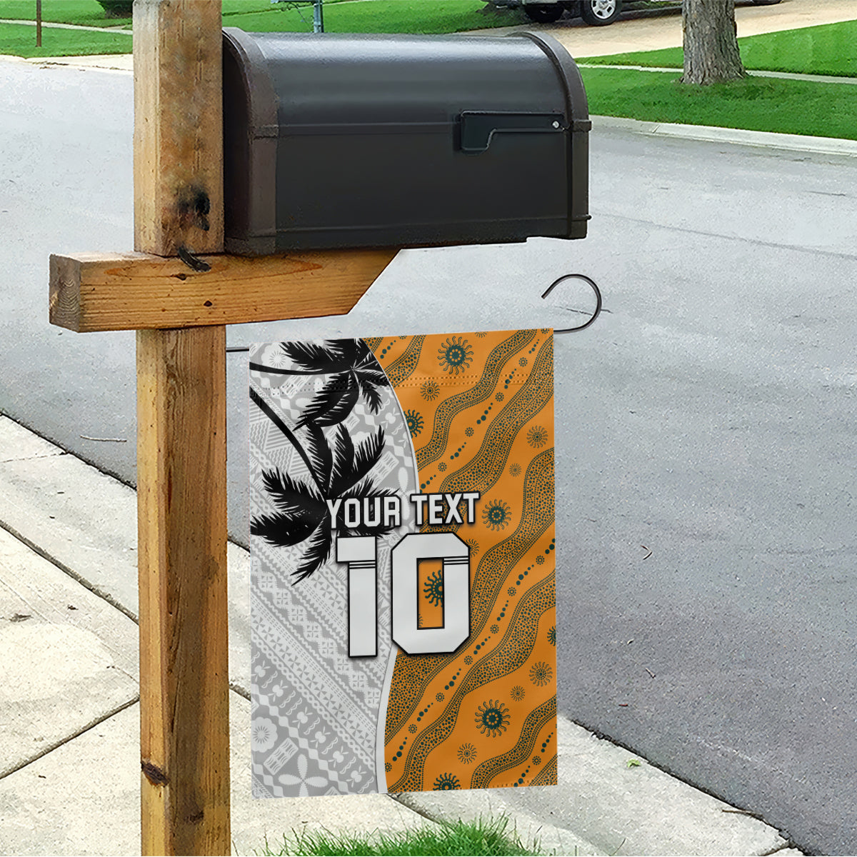 Custom Fiji and Australia Rugby Garden Flag Tapa Mix Aboriginal Pattern Half Style