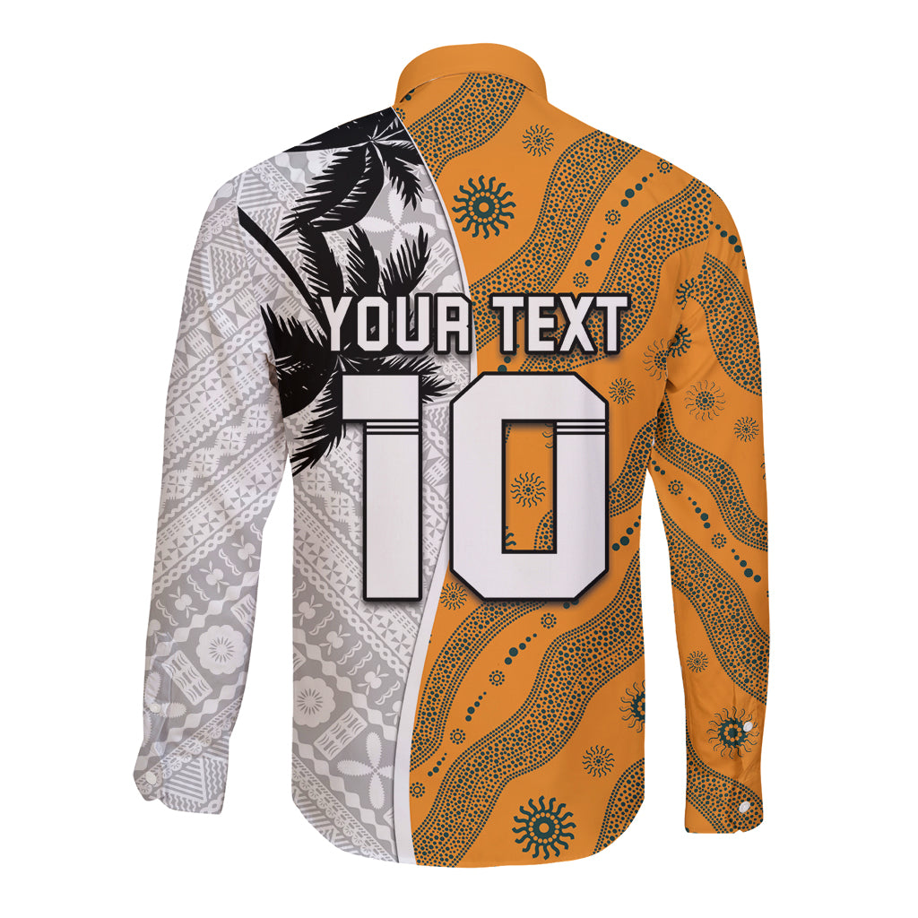 Custom Fiji and Australia Rugby Long Sleeve Button Shirt Tapa Mix Aboriginal Pattern Half Style