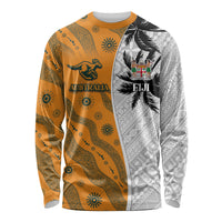 Custom Fiji and Australia Rugby Long Sleeve Shirt Tapa Mix Aboriginal Pattern Half Style