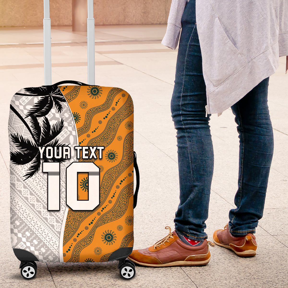 Custom Fiji and Australia Rugby Luggage Cover Tapa Mix Aboriginal Pattern Half Style
