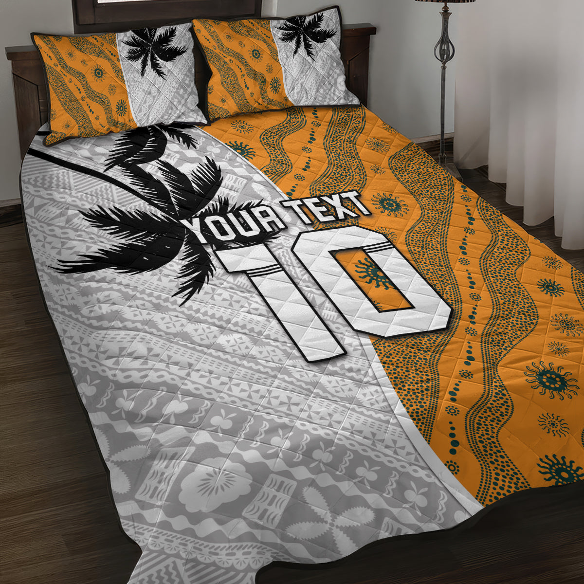 Custom Fiji and Australia Rugby Quilt Bed Set Tapa Mix Aboriginal Pattern Half Style