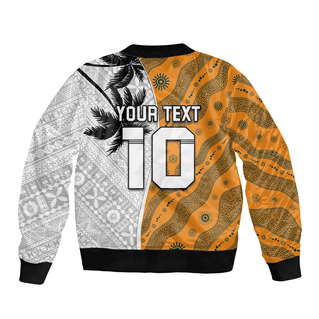 Custom Fiji and Australia Rugby Sleeve Zip Bomber Jacket Tapa Mix Aboriginal Pattern Half Style