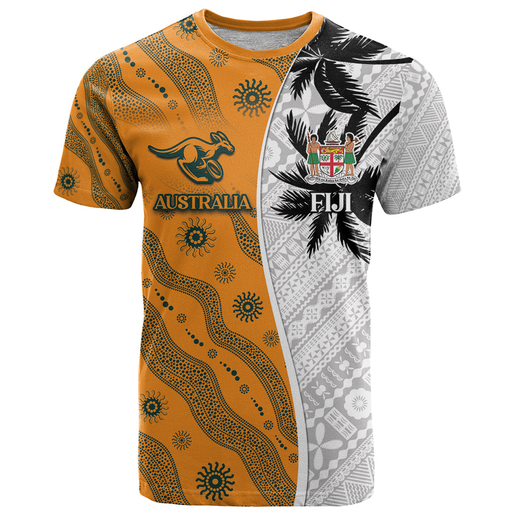Custom Fiji and Australia Rugby T Shirt Tapa Mix Aboriginal Pattern Half Style