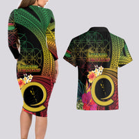 Vanuatu Independence Day Couples Matching Long Sleeve Bodycon Dress and Hawaiian Shirt Sand Drawing Melanesian Vibes