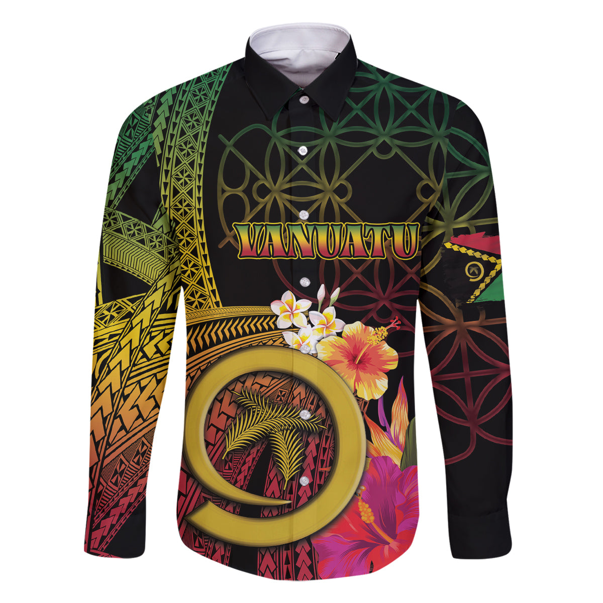 Vanuatu Independence Day Family Matching Off The Shoulder Long Sleeve Dress and Hawaiian Shirt Sand Drawing Melanesian Vibes