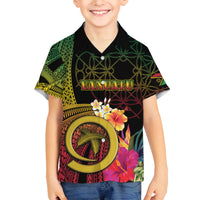 Vanuatu Independence Day Family Matching Off The Shoulder Long Sleeve Dress and Hawaiian Shirt Sand Drawing Melanesian Vibes