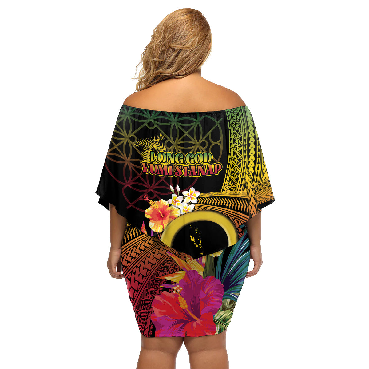 Vanuatu Independence Day Family Matching Off Shoulder Short Dress and Hawaiian Shirt Sand Drawing Melanesian Vibes