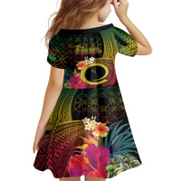 Vanuatu Independence Day Kid Short Sleeve Dress Sand Drawing Melanesian Vibes LT03 - Polynesian Pride