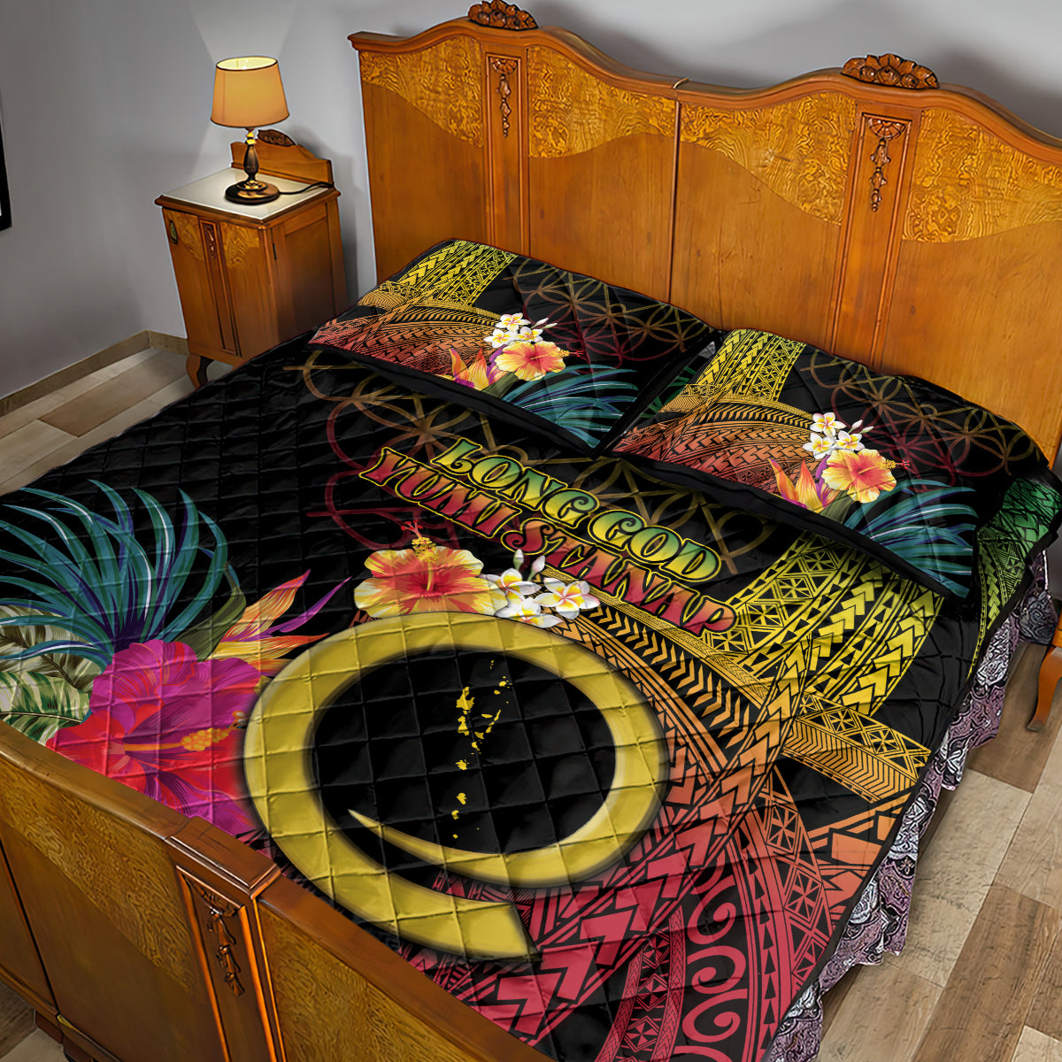 Vanuatu Independence Day Quilt Bed Set Sand Drawing Melanesian Vibes