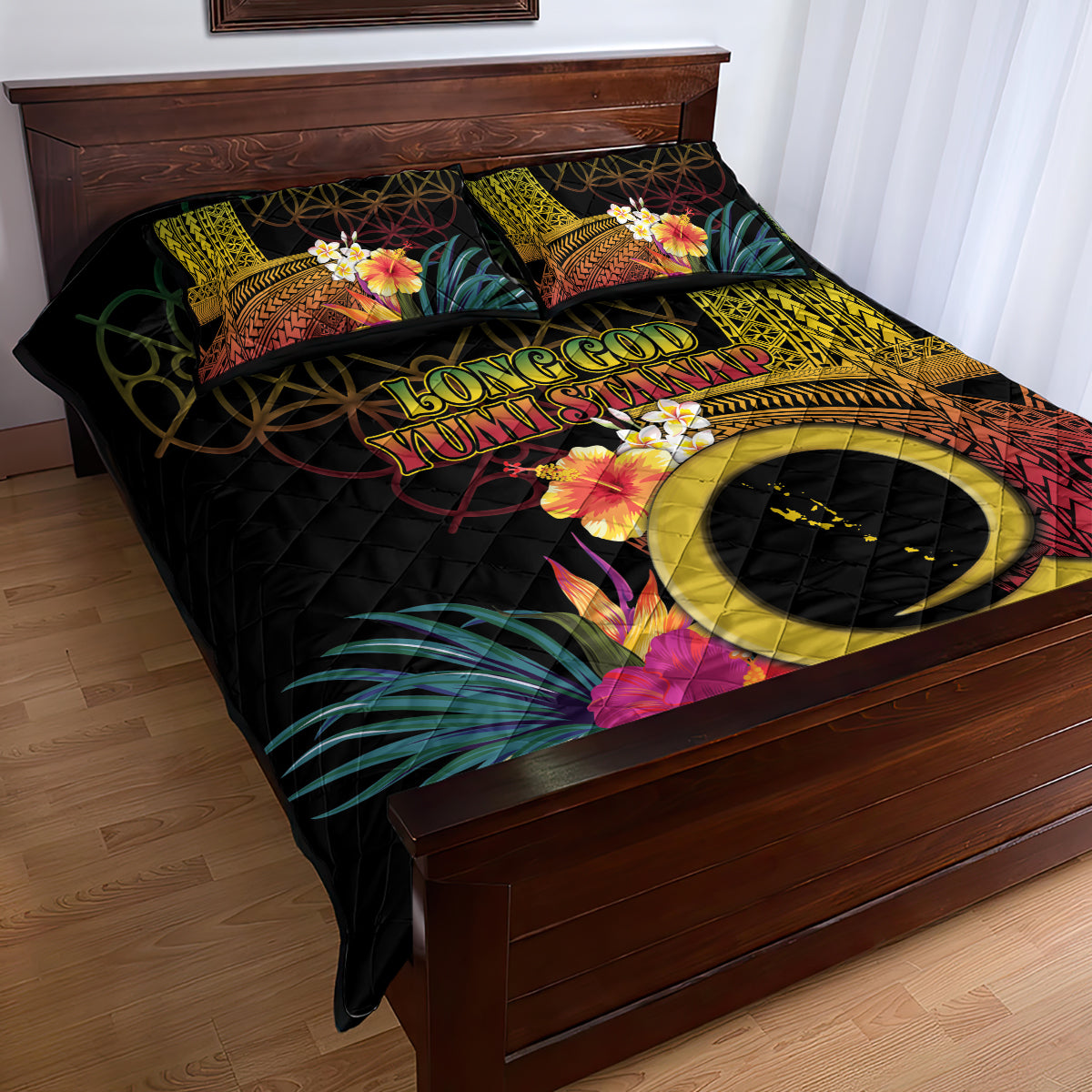 Vanuatu Independence Day Quilt Bed Set Sand Drawing Melanesian Vibes