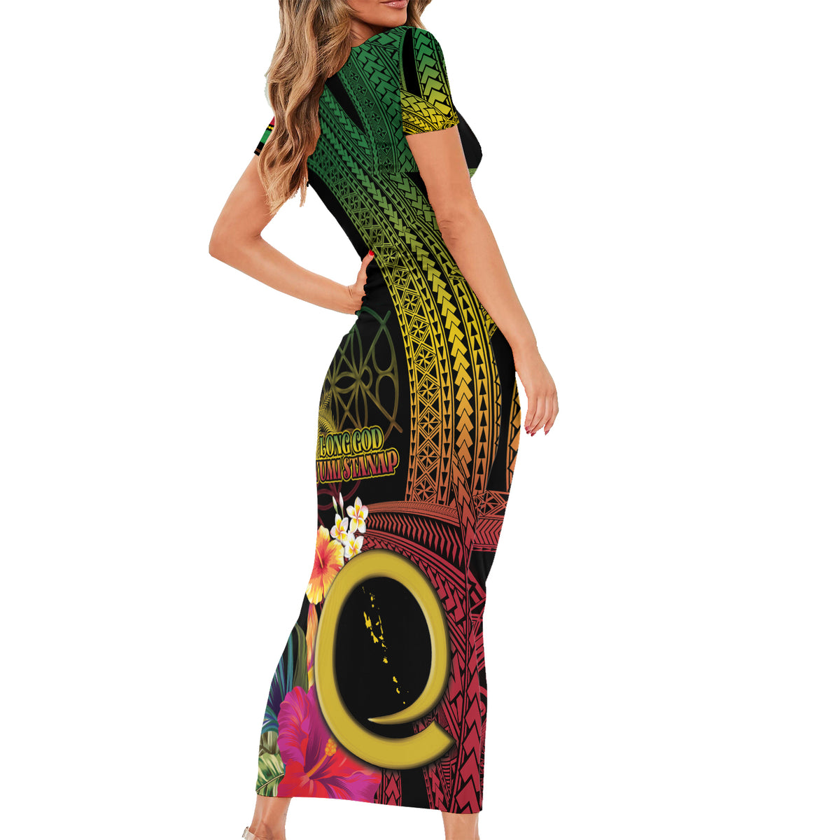 Vanuatu Independence Day Short Sleeve Bodycon Dress Sand Drawing Melanesian Vibes