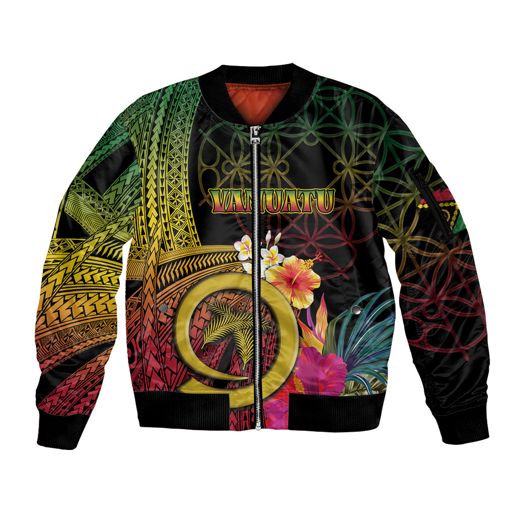 Vanuatu Independence Day Sleeve Zip Bomber Jacket Sand Drawing Melanesian Vibes