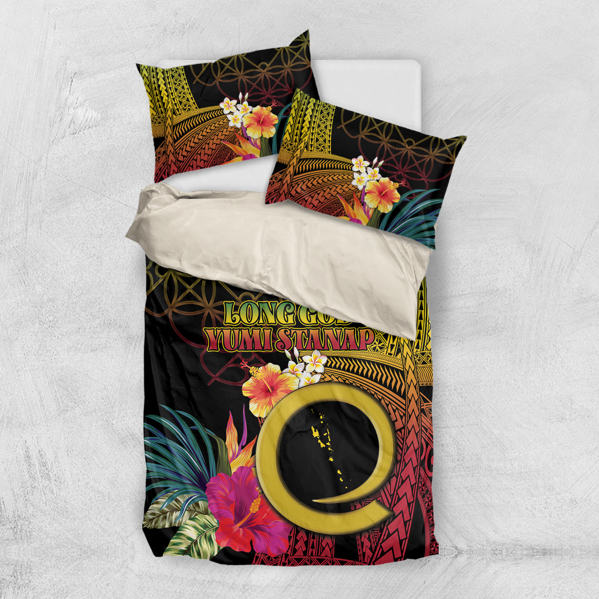 Vanuatu Selebretem 44th Indipendens Dei Bedding Set Sand Drawing Melanesian Vibes