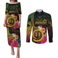 Vanuatu Selebretem 44th Indipendens Dei Couples Matching Puletasi and Long Sleeve Button Shirt Sand Drawing Melanesian Vibes LT03 Black - Polynesian Pride