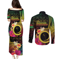 Vanuatu Selebretem 44th Indipendens Dei Couples Matching Puletasi and Long Sleeve Button Shirt Sand Drawing Melanesian Vibes LT03 - Polynesian Pride