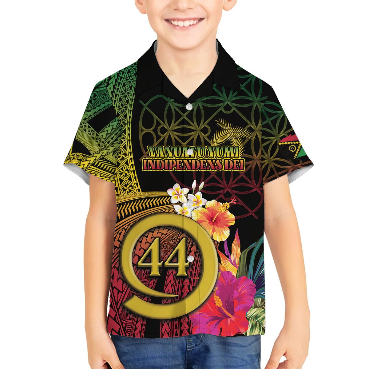 Vanuatu Selebretem 44th Indipendens Dei Family Matching Off The Shoulder Long Sleeve Dress and Hawaiian Shirt Sand Drawing Melanesian Vibes