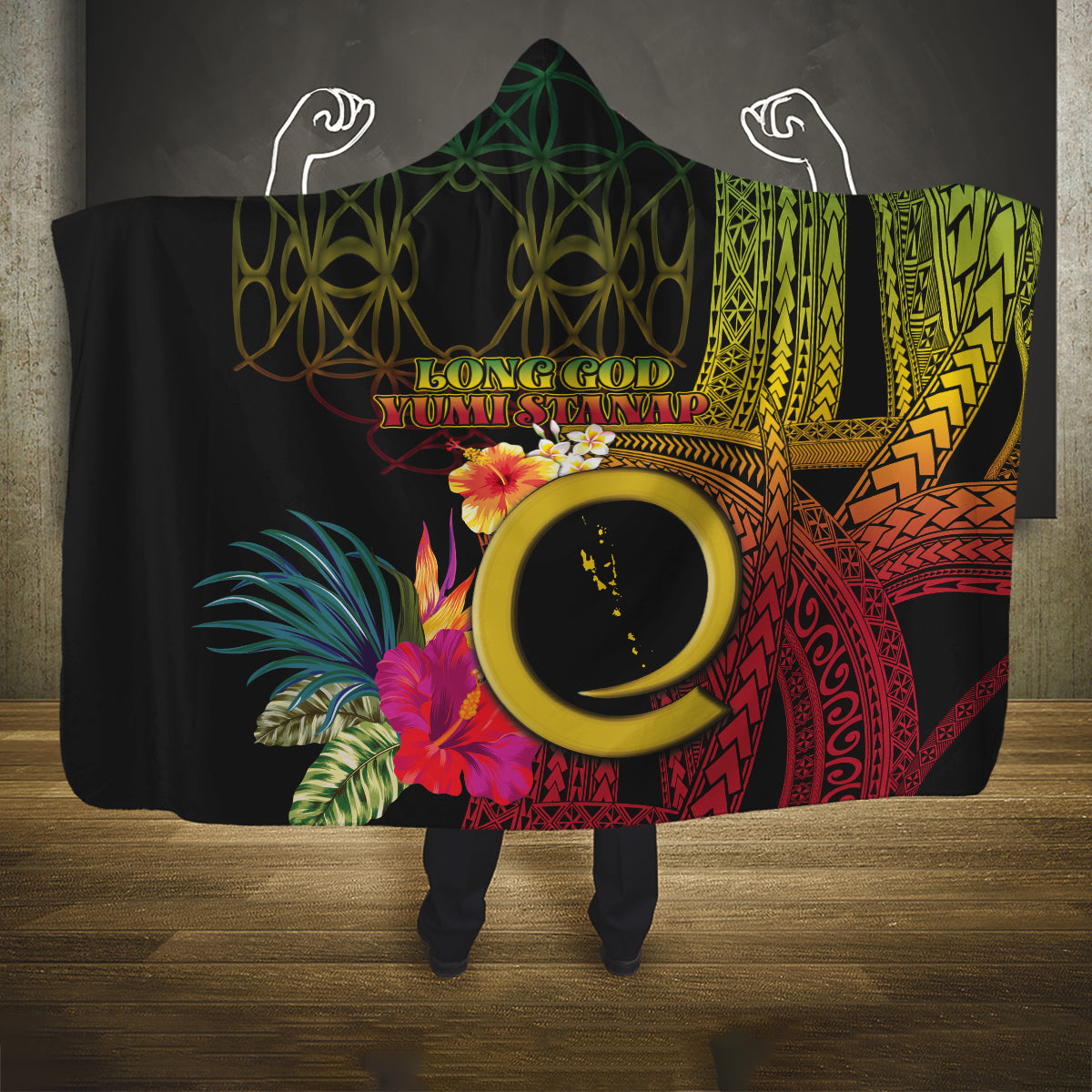 Vanuatu Selebretem 44th Indipendens Dei Hooded Blanket Sand Drawing Melanesian Vibes LT03 One Size Black - Polynesian Pride
