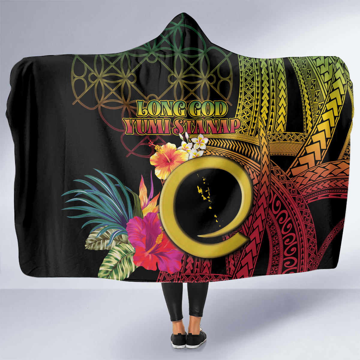 Vanuatu Selebretem 44th Indipendens Dei Hooded Blanket Sand Drawing Melanesian Vibes LT03 - Polynesian Pride