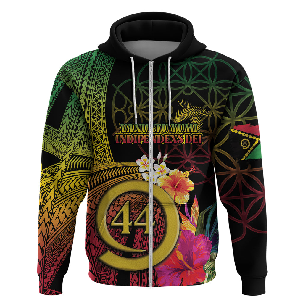 Vanuatu Selebretem 44th Indipendens Dei Hoodie Sand Drawing Melanesian Vibes LT03 Zip Hoodie Black - Polynesian Pride