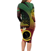 Vanuatu Selebretem 44th Indipendens Dei Long Sleeve Bodycon Dress Sand Drawing Melanesian Vibes