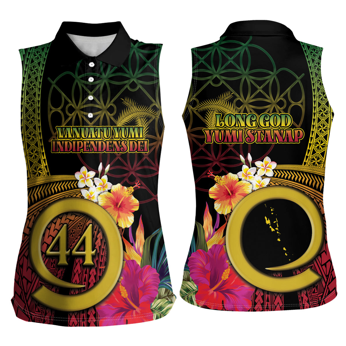 Vanuatu Selebretem 44th Indipendens Dei Women Sleeveless Polo Shirt Sand Drawing Melanesian Vibes