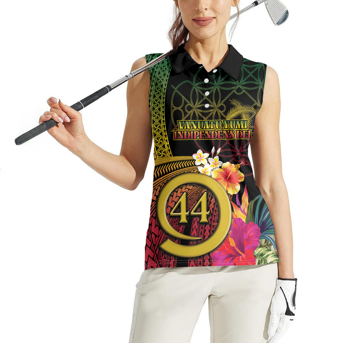 Vanuatu Selebretem 44th Indipendens Dei Women Sleeveless Polo Shirt Sand Drawing Melanesian Vibes