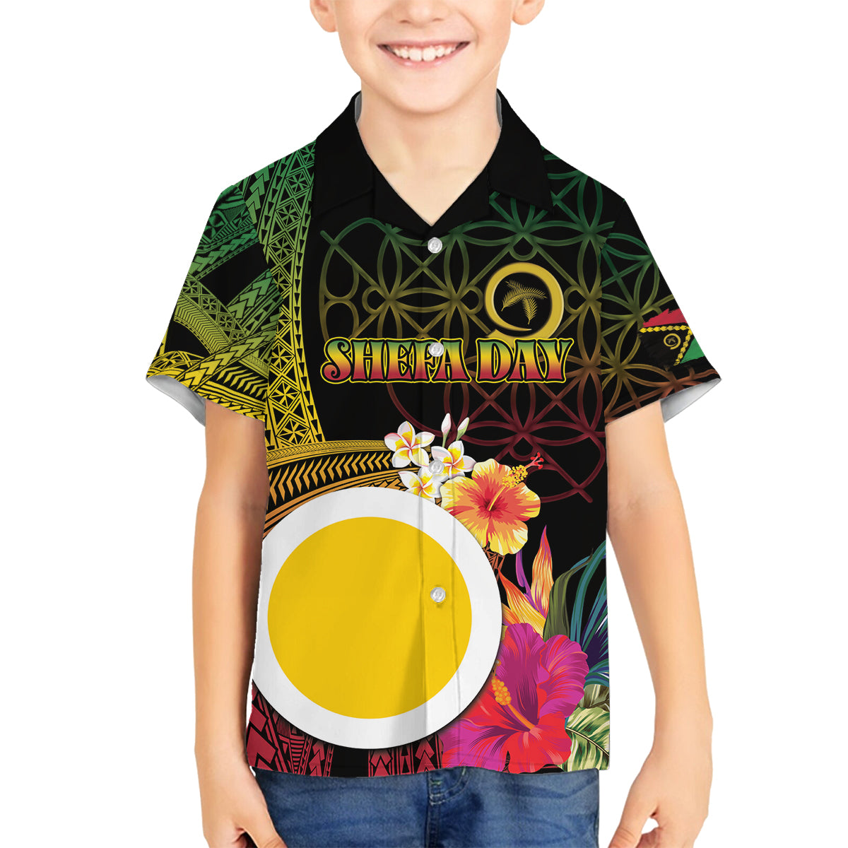 Vanuatu Shefa Day Family Matching Tank Maxi Dress and Hawaiian Shirt Sand Drawing Melanesian