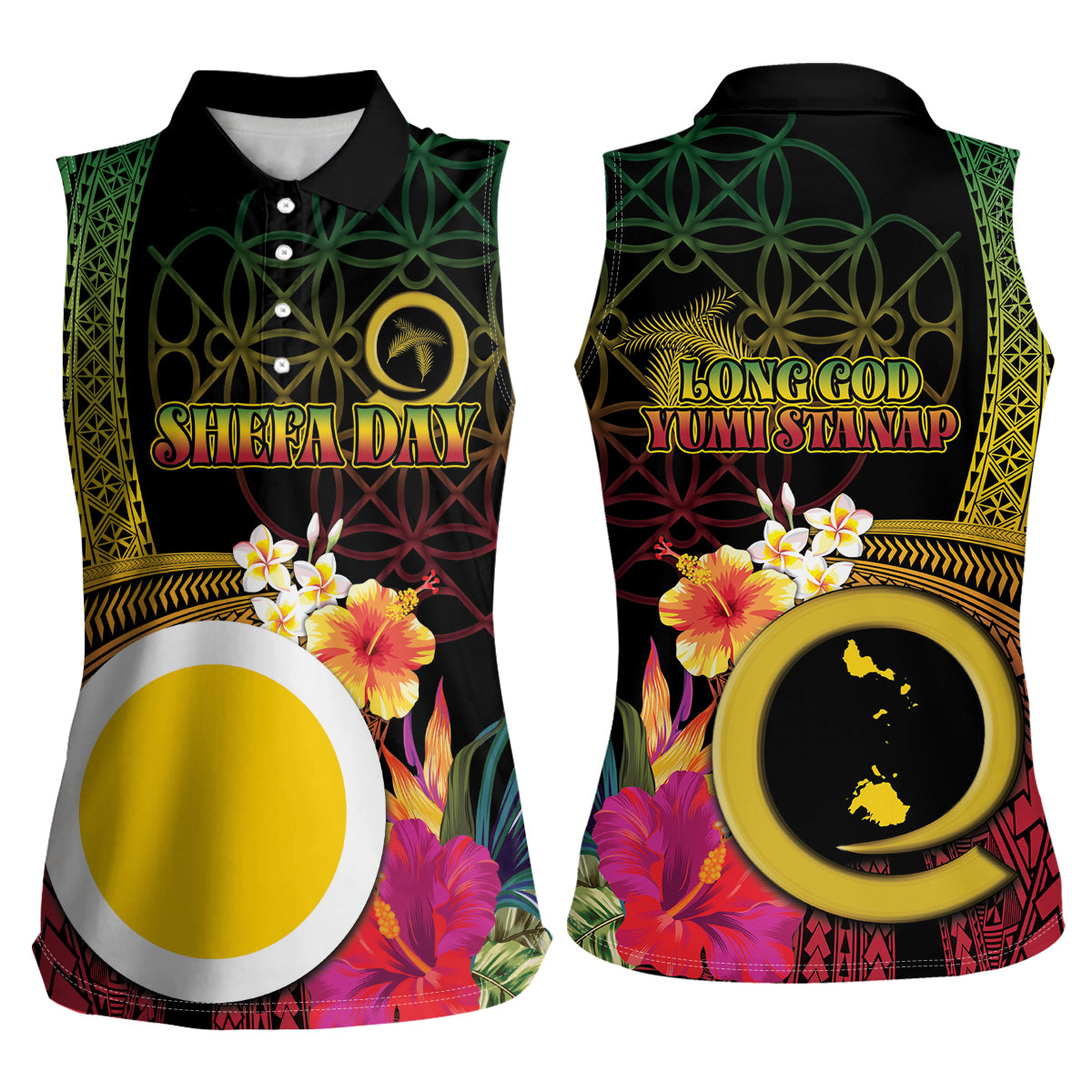 Vanuatu Shefa Day Women Sleeveless Polo Shirt Sand Drawing Melanesian