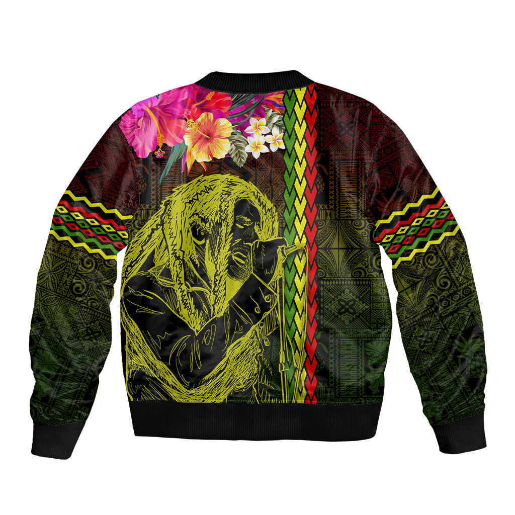 Hawaiian Reggae Music Bomber Jacket Jamaica Singer Tribal Polynesian and Hibiscus