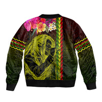 Hawaiian Reggae Music Bomber Jacket Jamaica Singer Tribal Polynesian and Hibiscus