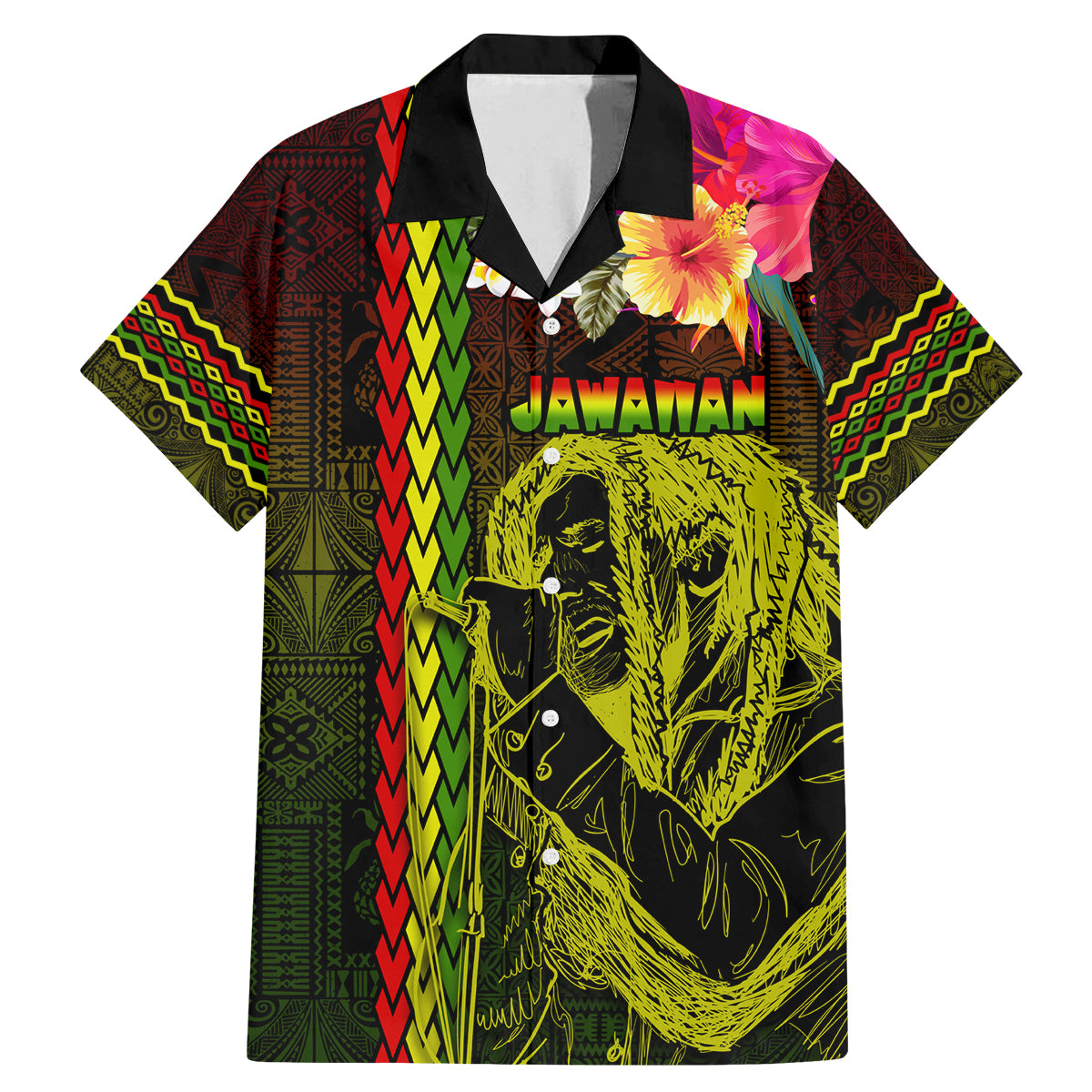 Hawaiian Reggae Music Family Matching Mermaid Dress and Hawaiian Shirt Jamaica Singer Tribal Polynesian and Hibiscus