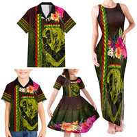 Hawaiian Reggae Music Family Matching Tank Maxi Dress and Hawaiian Shirt Jamaica Singer Tribal Polynesian and Hibiscus
