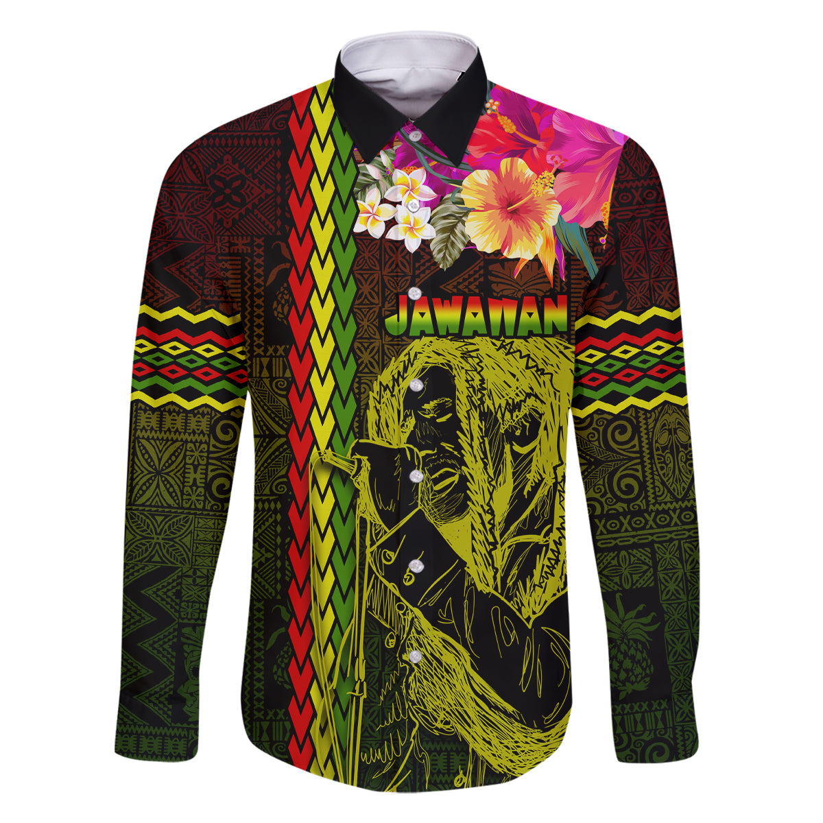 Hawaiian Reggae Music Family Matching Tank Maxi Dress and Hawaiian Shirt Jamaica Singer Tribal Polynesian and Hibiscus