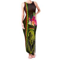 Hawaiian Reggae Music Family Matching Tank Maxi Dress and Hawaiian Shirt Jamaica Singer Tribal Polynesian and Hibiscus