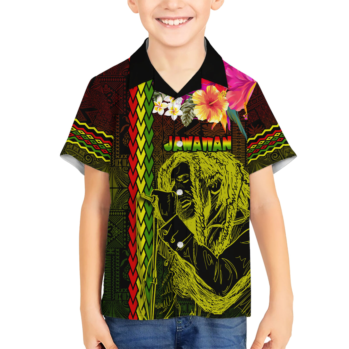 Hawaiian Reggae Music Hawaiian Shirt Jamaica Singer Tribal Polynesian and Hibiscus