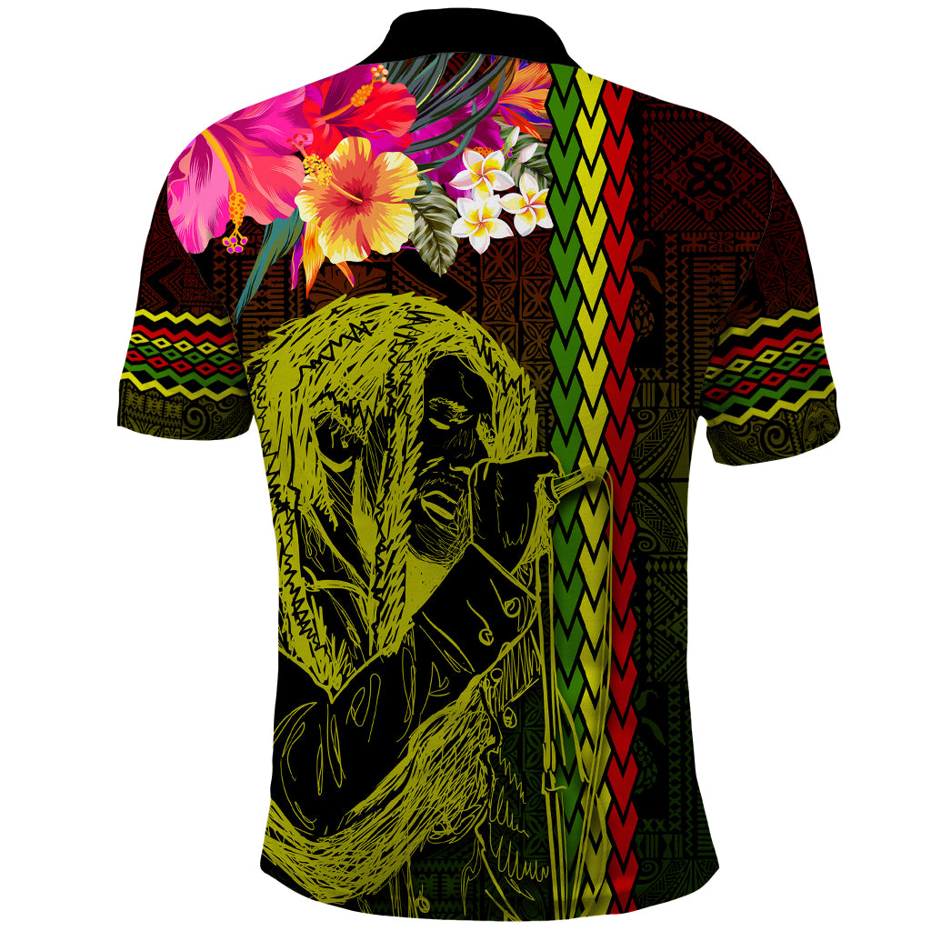 Hawaiian Reggae Music Polo Shirt Jamaica Singer Tribal Polynesian and Hibiscus
