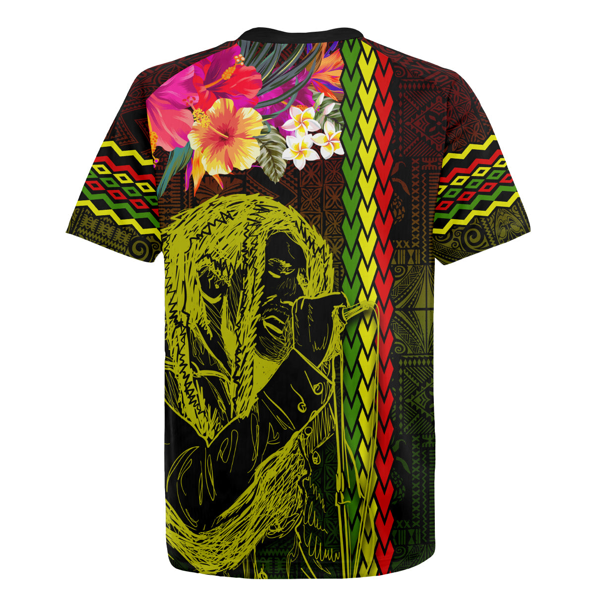 Hawaiian Reggae Music Rugby Jersey Jamaica Singer Tribal Polynesian and Hibiscus