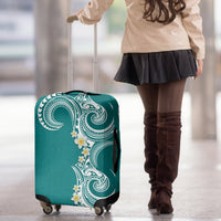 Aloha Polynesian Plumeria Flower Luggage Cover Teal Color
