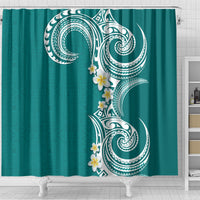 Aloha Polynesian Plumeria Flower Shower Curtain Teal Color