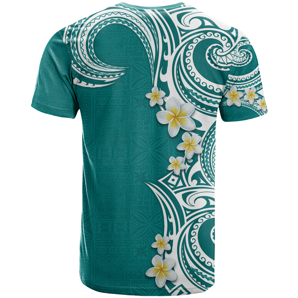 Aloha Polynesian Plumeria Flower T Shirt Teal Color